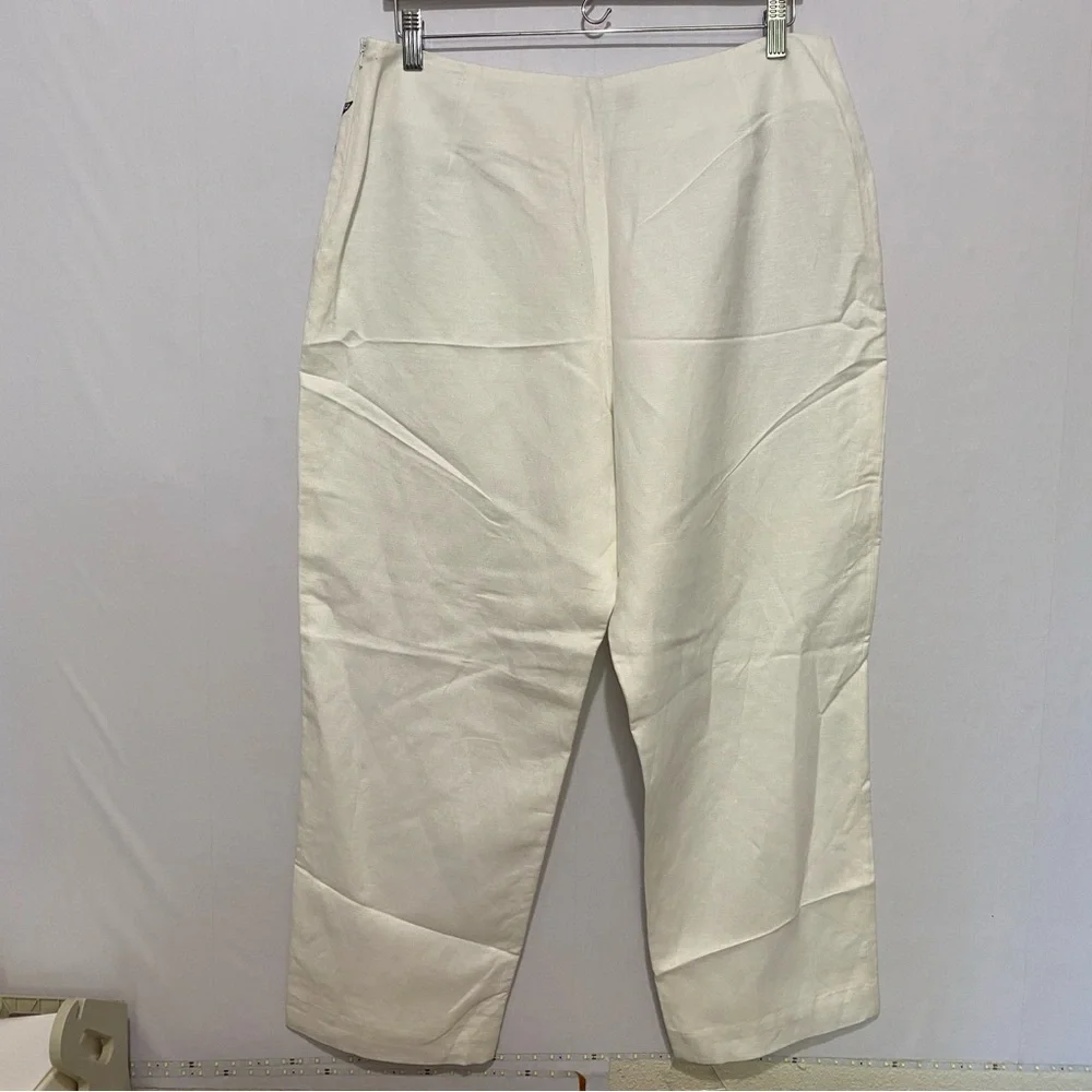 Alexandra Bartlett Women's Linen-Blend Pant Size 14 White Floral‎ Embroidered